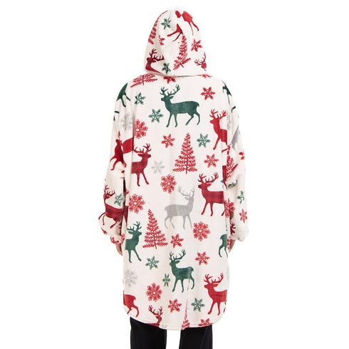 Snuggs Blanket Hoodie White Deer Christmas